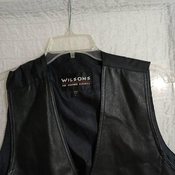 Wilsons Vtg Men's Black Leather Vest Size L - Picture 3 of 9